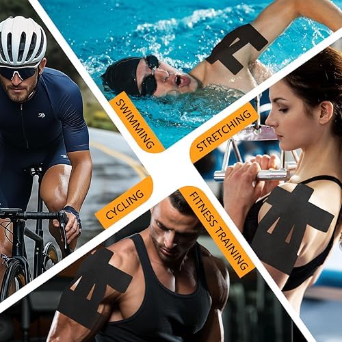 Precut Kinesiology Tape for Shoulder – 14 PCS Elastic Shoulder Support Tape, Waterproof & Breathable, Hypoallergenic Sports Tape for Pain Relief, Black