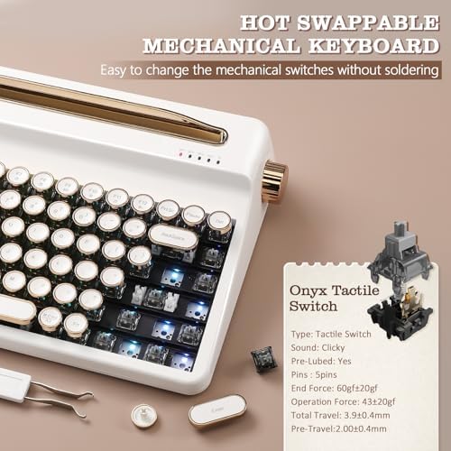 YUNZII QL75 Retro Typewriter Hot Swap RGB Keyboard (White, Onyx Switch)