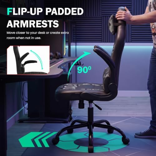 PC Gaming Chair Racing Office Chair Ergonomic Desk Chair Massage PU Leather Computer Chair with Lumbar Support Headrest Armrest Executive Task Rolling Swivel Chair for Back Pain, Camo