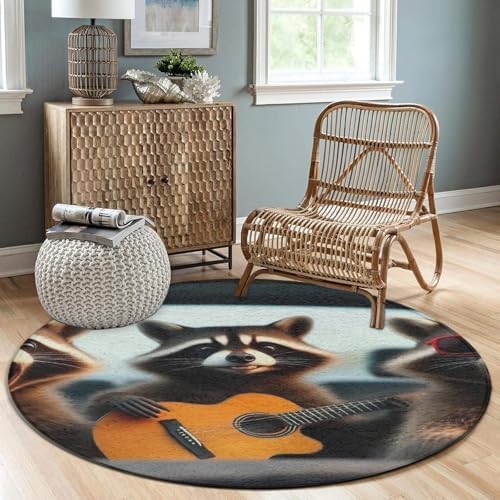 Women's Large Home Decor Mat, Soft Round Yoga Carpet, Non Slip Machine Washable Home Office Circle Rug Three Funny Raccoons Animals