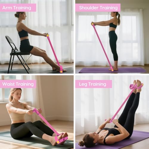 Pedal Resistance Band with Handles, 6-Tubes Natural Rubber Exercise Band
