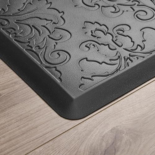 Chef Gear - Anti-Fatigue Wellness Kitchen Mat - Marni Design - Cushioned Comfort Chef Mat - Faux Leather - Cooking & Standing Relief -Skid-Resistant - Measures 17.5"x32" - Black