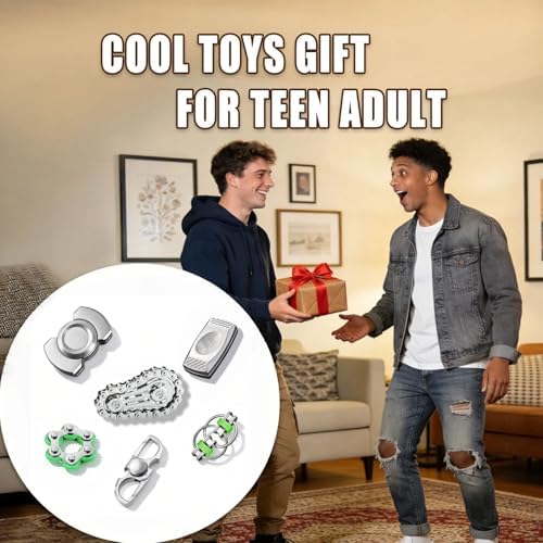 6Pcs Silver Metal EDC Fidget Toys Bundle, Cool Sensory Desk Gadget Gifts for Adult Stress & Anxiety Relief
