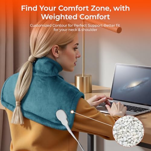 VAAGHANM Heating Pad: Electric Heat Pad for Neck & Shoulders & Back - Weighted Instant Heating Pads-6 Heat Options & 6 Auto Timer Mode-Blue