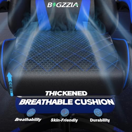 Bigzzia Gaming Chair with Footrest, Comfortable Gamer Chairs Blue