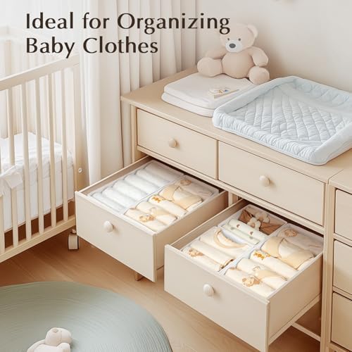 DIMJ Drawer Organiser System, Drawer Organiser, Foldable Storage Box, Fabric, Drawer Inserts for Wardrobes, Wardrobe Organiser for Trousers, Clothes, Set of 4, White
