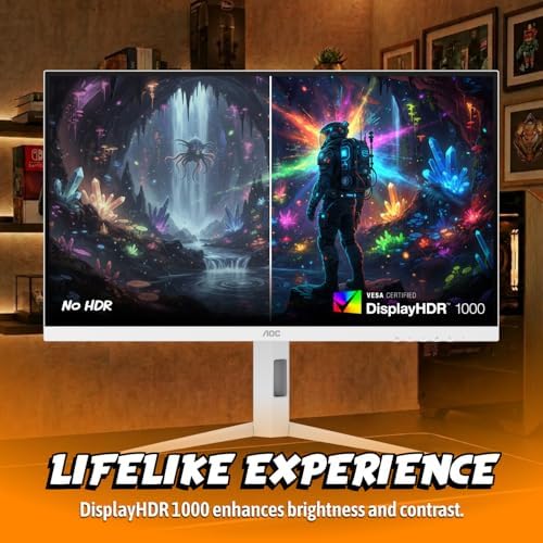 AOC 27 Inch Gaming Monitor QHD 320Hz Mini-LED HDR1000, White, Q27G4SLM/WS