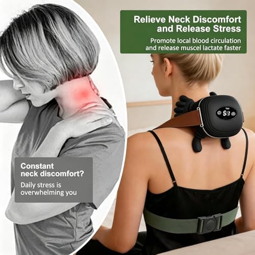 Neck Massager with Heat, Cordless 4D Kneading Neck Shoulder Back Massager, Deep Tissue Pain Relief Massager with Bionic Fingers & Screen, Ideal Gift for Men Women(Black)