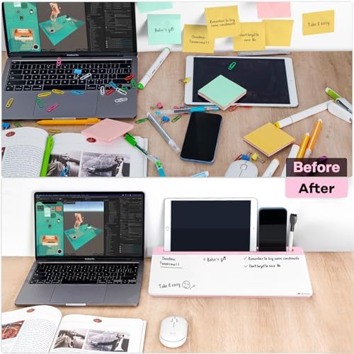 Varhomax Glass Desk Whiteboard with Storage, Desktop Organizer