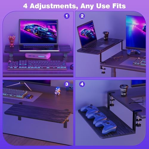 Desk Extender, 22-inch Clamp-On Desk Shelf, Height-Adjustable Desktop Shelf Organizer for Monitors Office and Gaming Accessories, Arm Support Table Extension, 44lbs Heavy Duty, Black