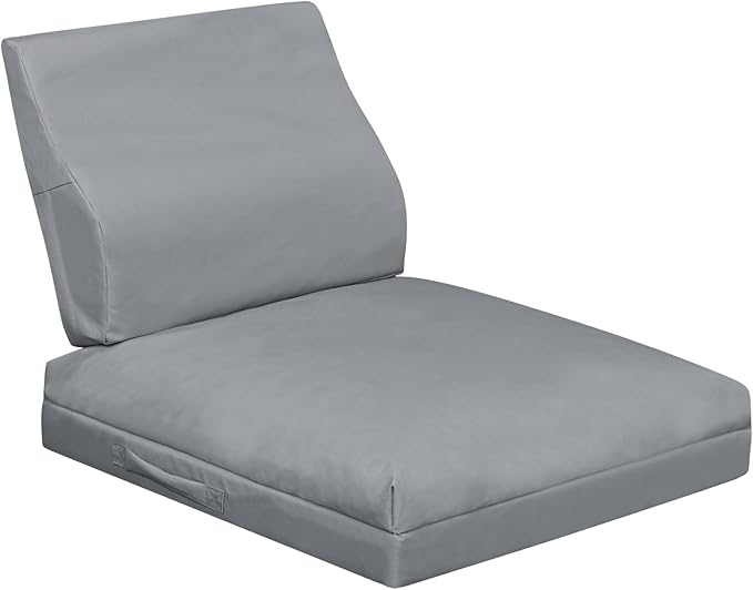 baibu 24x24x4 Inch Outdoor Chair Cushions with Lumbar Support Pillow Set, Waterproof Deep Seat Patio Cushions, Dual-Layer Memory Foam Chair Pads with Removable Cover & Ties for Patio Furniture, Grey