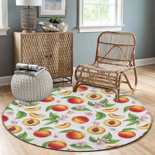 Soft Round Yoga Carpet, Office Chair Decor Round Mat for Carpet and Hardwood Floors Watercolor Tropical Peach Leaves Flowers, 24inch
