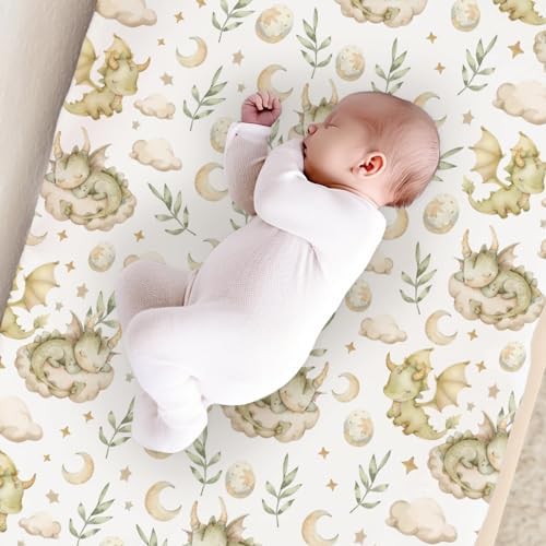 Cute Dragon Moon Stars Leaves Baby Changing Pad Cover,Unisex Dragon Nursery Diaper Changing Table Pad Mat Sheet for Boys Girls-16x32