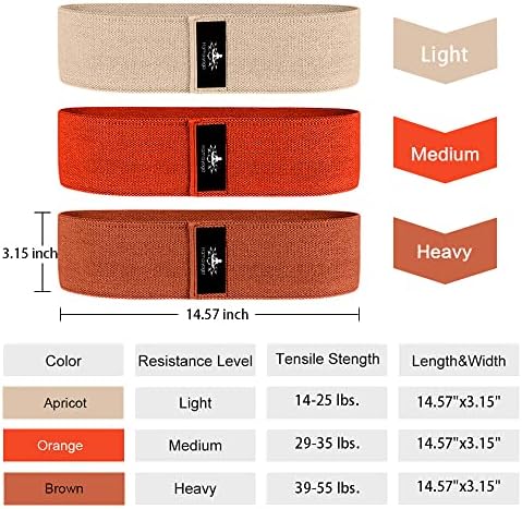 Hatha Yoga Large Resistance Band,14.5" x3.15",Fabric Exercise Loop Bands with Instruction Guide and Carry Bag, Set of 3.