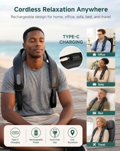 Snailax 4D Cordless Neck and Shoulder Massager with Heat & Kneading, FSA