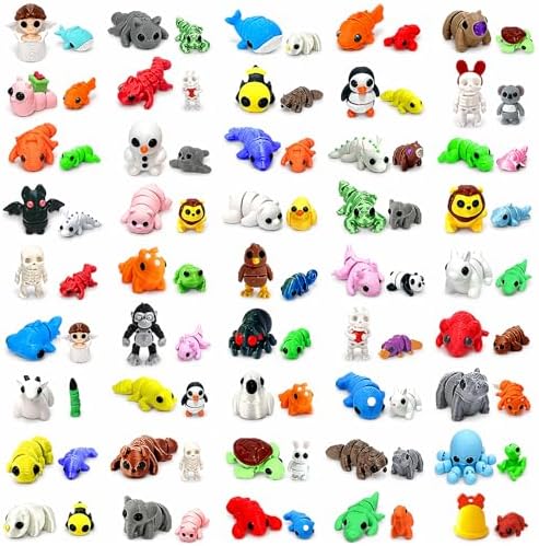 102PCS Mini & Tiny 3D Printed Animals, Flexible Articulated Fidget Toys