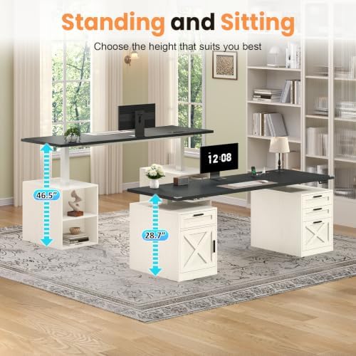 YOMILUVE 60" Farmhouse Electric Standing Desk with Drawers for Home Office