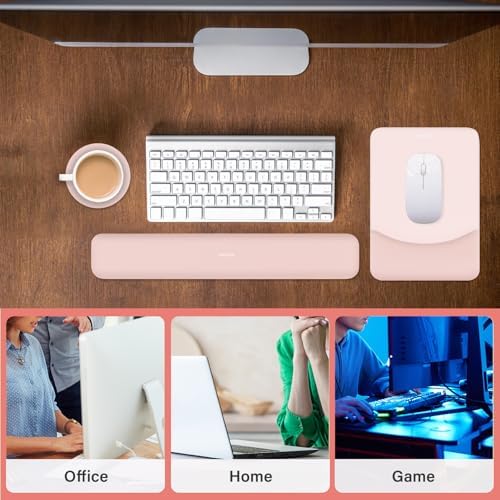 MOSISO Ergonomic Keyboard & Mouse Pad Wrist Rest Set, Baby Pink