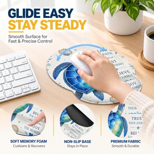 3 Piece Wrist Rest Mouse Pad Set with Keyboard Support Blue Sea Turtle