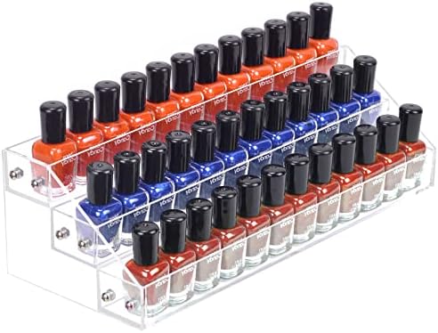 BTremary 3 Packs Clear Nail Polish Organizer Holder Shelf Rack, Acrylic Display Stand For Sunglasses Paint Essential Oils, Makeup Holder, Nail Poliahes Storage to 36 Bottles (Fit 1-2oz Bottles)