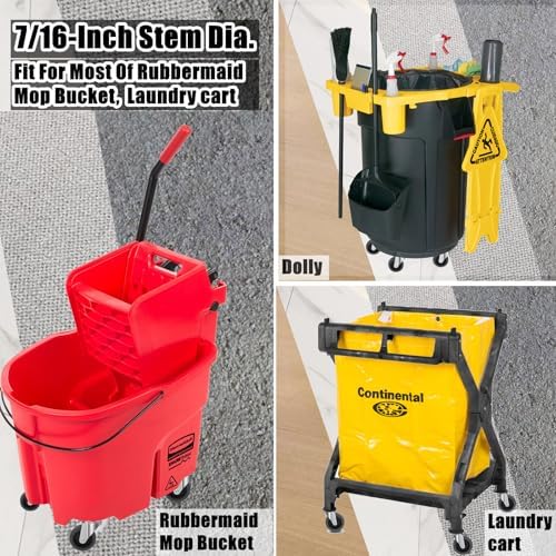 RILIDRI 3-Inch Swivel Stem Caster for Rubbermaid Mop Bucket Utility Cart, 7/16-Inch Stem Diameter Rubber Wheel Set of 4, Heavy Duty TPR Weber Grills Shop Vac Replacement Wheels