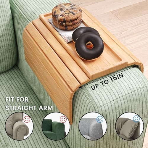 Bamboo Folding Sofa Arm Tray with Anti-Slip Pad (Natural)