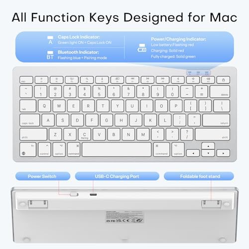 OMOTON Wireless Keyboard for Mac, USB-C Rechargeable, Bluetooth ONLY