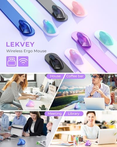 Lekvey Ergonomic Mouse, Rechargeable Wireless Vertical Mouse, Light Purple