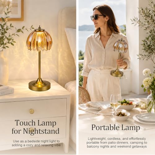 Rechargeable Cordless Table Lamp, 3 Color Temps & Stepless Dimming