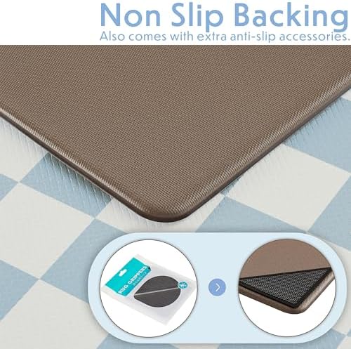 Ohocut Blue Checkered Kitchen Mats for Floor Set of 2, 2 Pcs Cushioned Non Slip Runner Rugs for Kitchen/Sink/Laundry, Comfort Aesthetic Cute Anti-Fatigue Foam Floor Mat 17.3"x29.5"+17.3"x47.2"