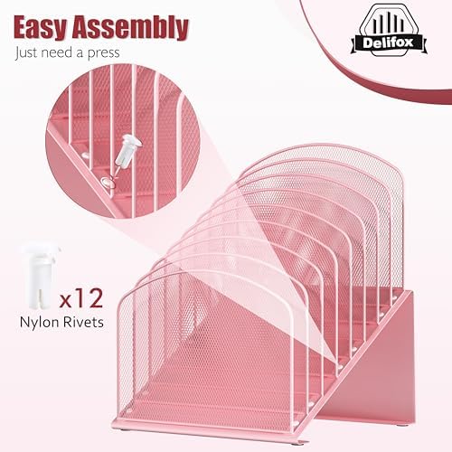 Inclined Desk File Organizer, 8-Section Upright Desk Organizer Standing File Sorter for Office Classroom Desktop Organization (Pink, 8)