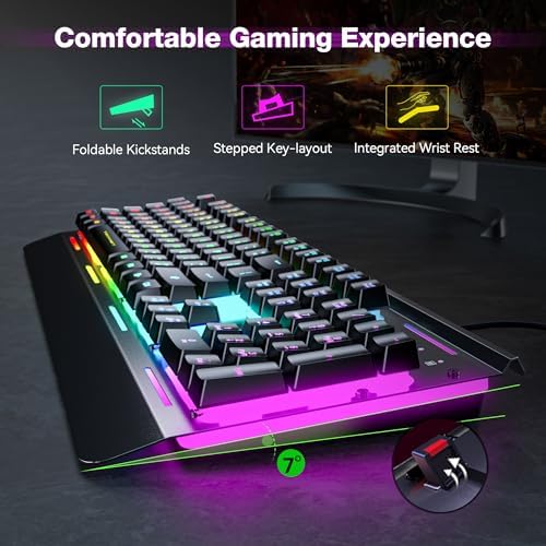 TECKNET Wired Gaming Keyboard, RGB Backlit Keyboard with Metal Panel Design