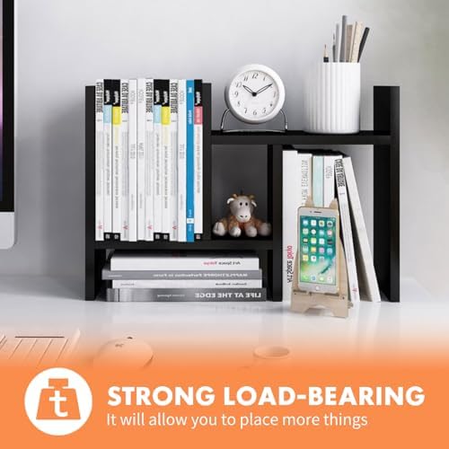 ShellKingdom Desk Shelf Organizer, H-Shaped Desktop Shelves, Adjustable Desktop Corner Shelf, Bookshelf Storage Rack and Cubicle Decor for Desk, Tabletop, School, Office, Dorm Desk Organizer - Black