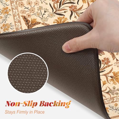 Collive Fall Anti Fatigue Kitchen Mats, Orange Floral Kitchen Rugs