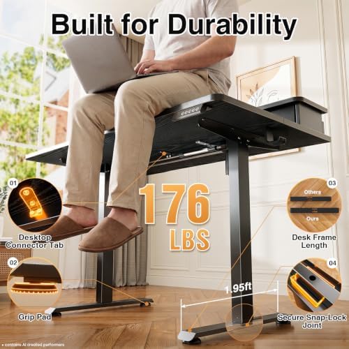 Veken 55x26 in Electric Standing Desk with Drawers, Adjustable Table, Black