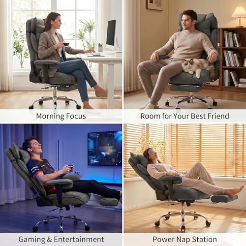 mokodo Big and Tall Office Chair 400lbs, Breathable Fabric Executive Desk Chair with Pocket Spring Cushion, 155° Reclining Computer Chair with Integrated Headrest & Lumbar Pillow (Dark Grey)