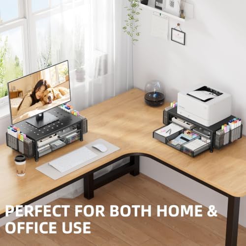 Monitor Stand Riser with Mesh Drawer and 2 Pen Holders, Black Star Vent Top