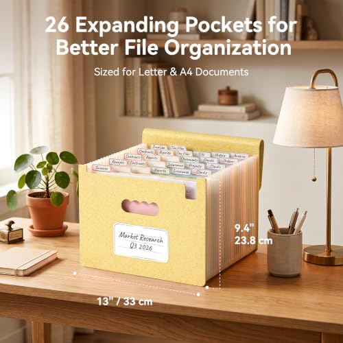 ThinkTex Accordion File Organizer, 26 Pockets File Folders, Dusty Butter