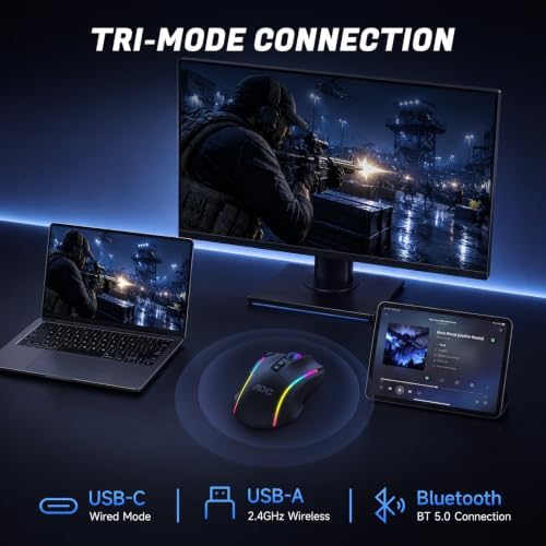 AOC GM401 Wireless RGB Gaming Mouse, 12000 DPI, Rapid-Fire Shotcut, 70Hrs