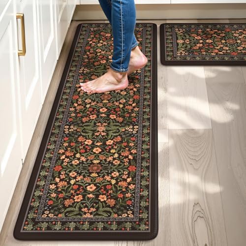 Collive Kitchen Mats for Floor, Black Cushioned Anti Fatigue Rug Sets