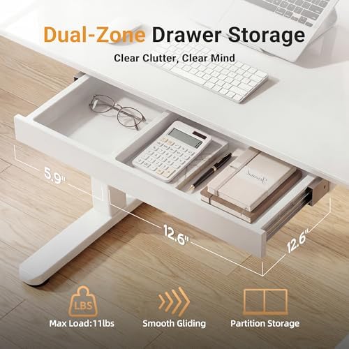YDN Glass Standing Desk with Drawers 35x20 Inch Super White