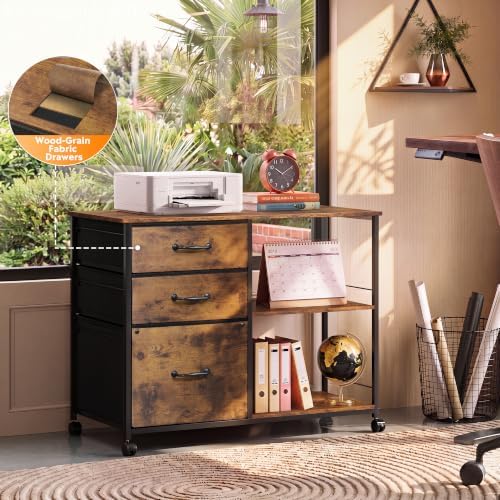 DEVAISE 3 Drawer Mobile File Cabinet, Fabric Lateral Filing Cabinet