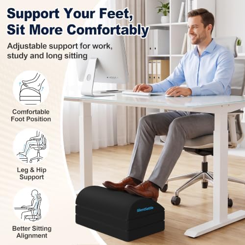 Foot Rest Under Desk, 3 Adjustable Heights Foot Stool, Black