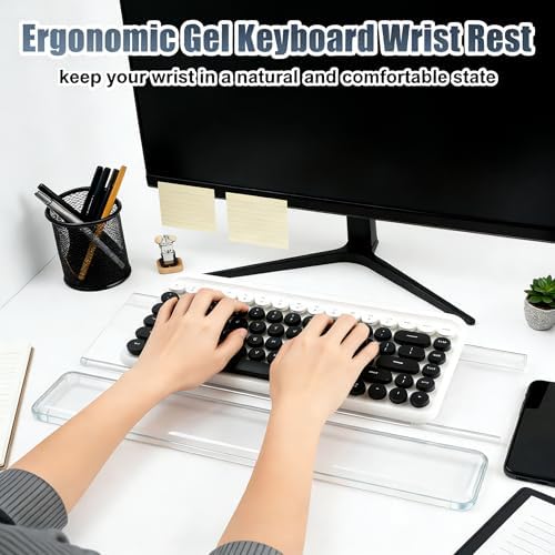 Acrylic Computer Keyboard Stand with Gel Wrist Rest Set-(Clear White Set)