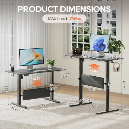 MALOL 47" x 24" Electric Standing Desk with Adjustable Footrest, Black