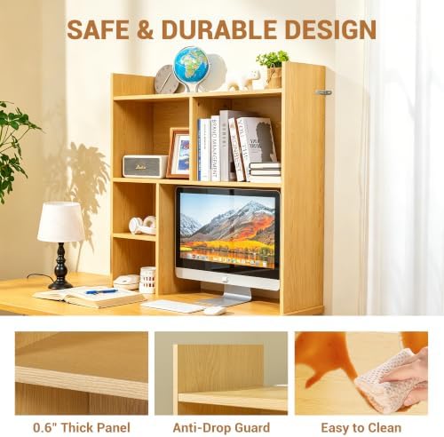 deli Desktop Shelf, Desk Hutch with 5 Shelves for Computer Desk, Natural
