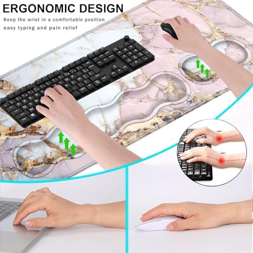 Keyboard Wrist Rest and Mouse Pad with Wrist Support Set Ergonomic Coaster,Memory Foam,Easy Typing Pain Relief,Large XL Desk Mat 31.5"x 11.8",Colorful Marble