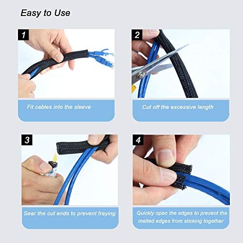 Cable Management Sleeve, Split Design, 10FT - 3/8 Inch, Black