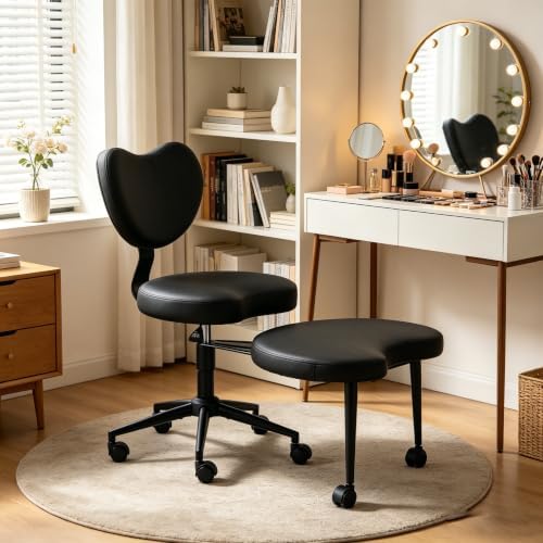 Ergonomic ADHD Criss Cross Legged Office Desk Chair - Meditation Kneeling Yoga Chair Adjustable Height with Wheels Lumbar Support, 360° Swivel Wider Footrest for Home Work, Black