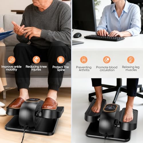Under Desk Elliptical Machine for Senior, Quiet Motorized Leg Exerciser with Smart Remote, Pedal Exerciser with Adjustable Speeds for Auto/Manual Modes, LCD Monitor, Easy to Use for Home Office